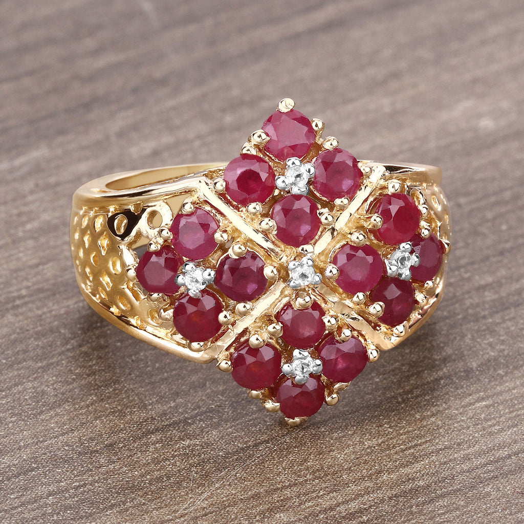 Ruby Ring With White Topaz 2.1 Carats Gold Plated Silver