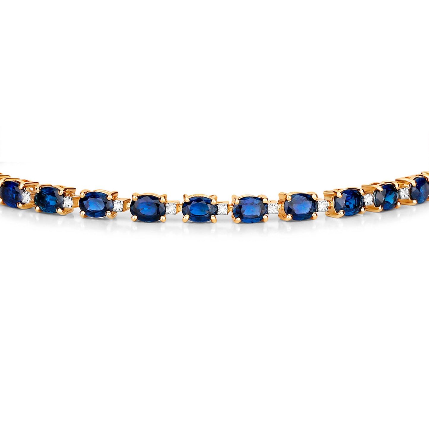 Blue Oval Cut Sapphires Bracelet Diamond Links 6.3 Carats 10K Yellow Gold