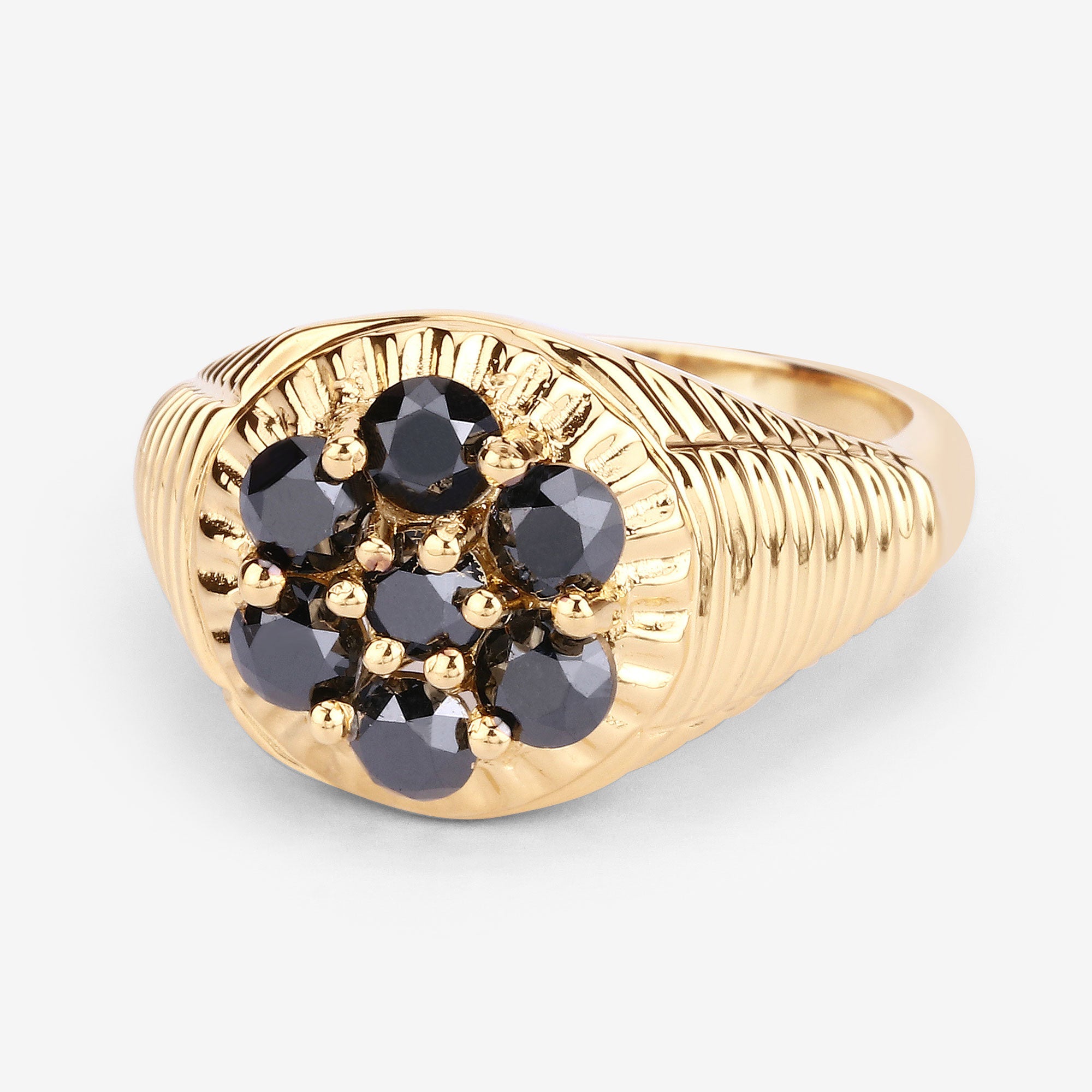 Black Diamond Ring 0.9 Carats Gold Plated Silver