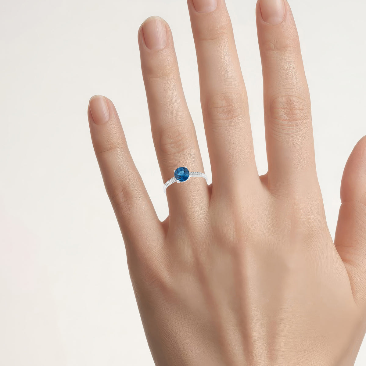 London Blue Topaz Ring With Diamonds 1.02 Carats 14K White Gold