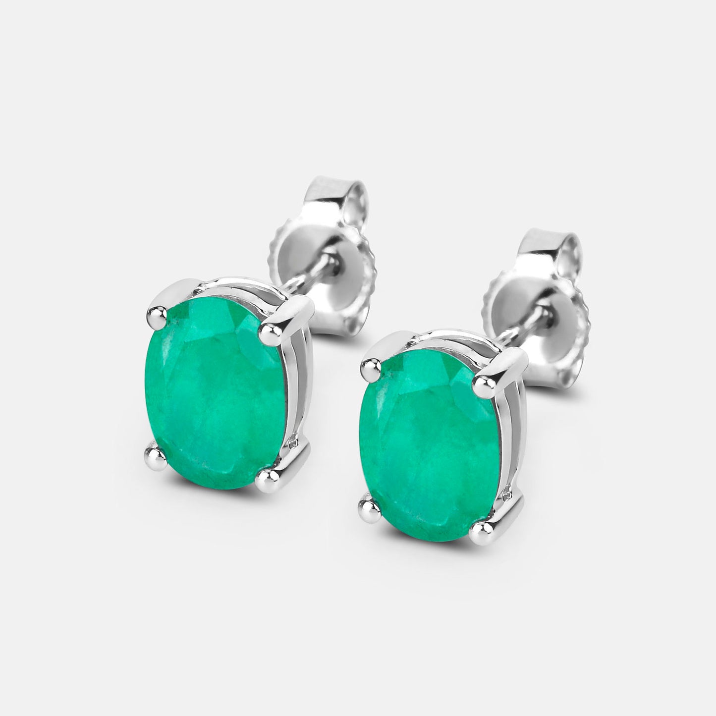 Zambian Emerald Earrings 1.42 Carats 10K White Gold