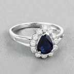 Blue Sapphire Ring With Diamonds 1.42 Carats 10K White Gold