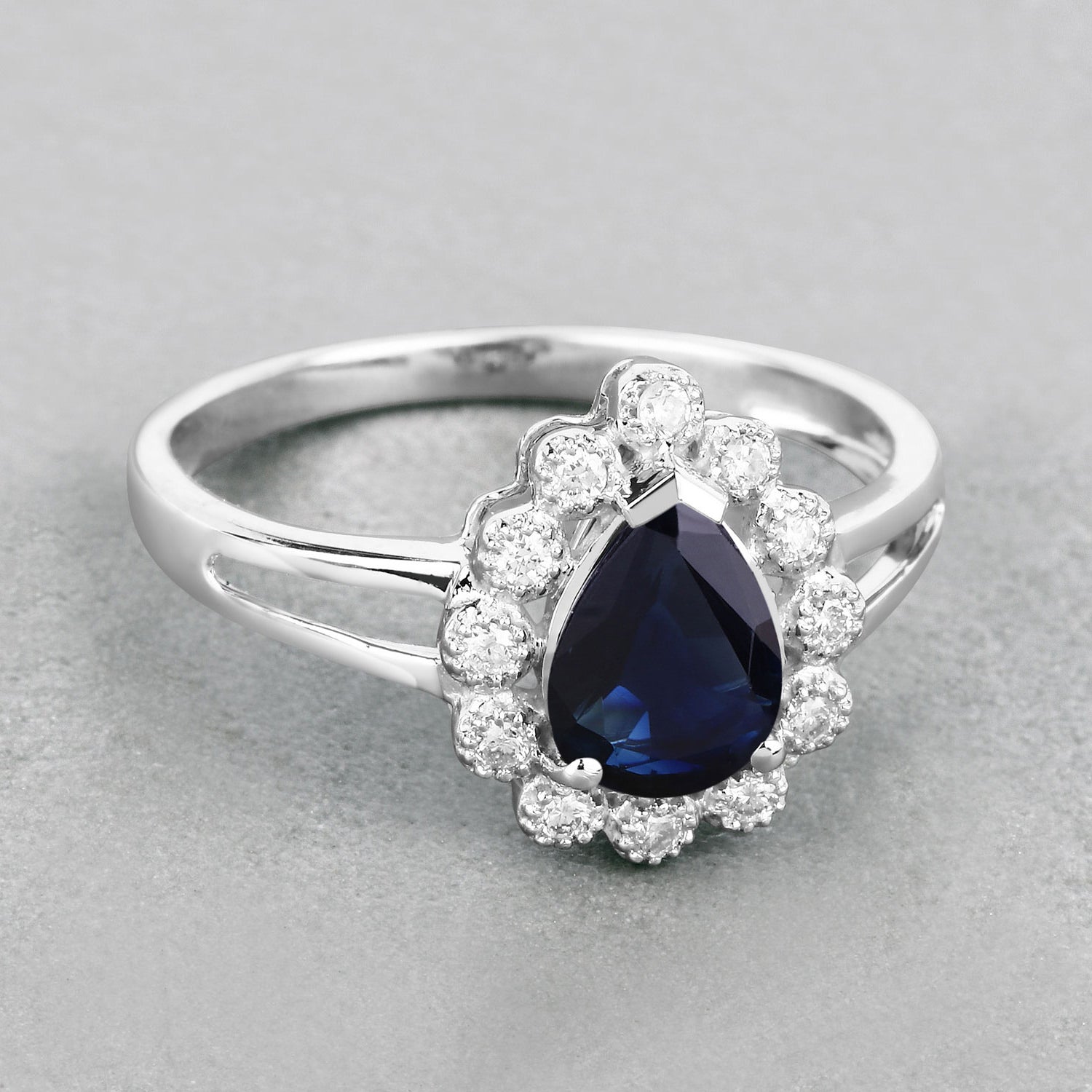 Blue Sapphire Ring With Diamonds 1.42 Carats 10K White Gold