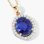 Blue Sapphire Pendant With Diamonds 3.46 Carats 18K Yellow Gold