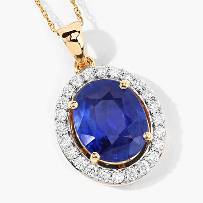 Blue Sapphire Pendant With Diamonds 3.46 Carats 18K Yellow Gold
