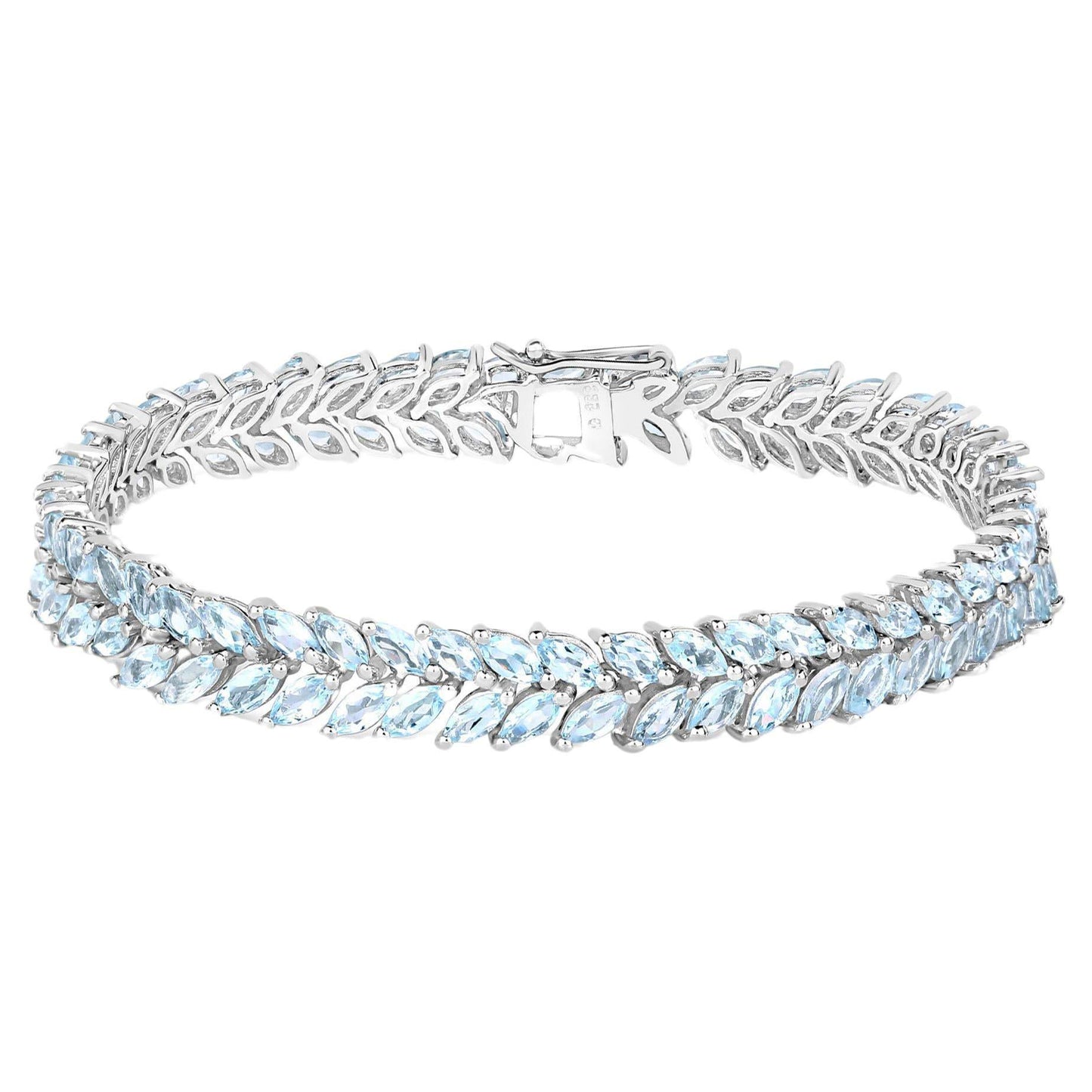 Marquise Cut Aquamarine Bracelet 10.12 Carats Sterling Silver