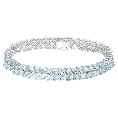 Marquise Cut Aquamarine Bracelet 10.12 Carats Sterling Silver