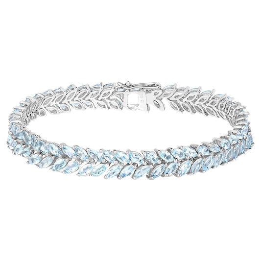 Marquise Cut Aquamarine Bracelet 10.12 Carats Sterling Silver