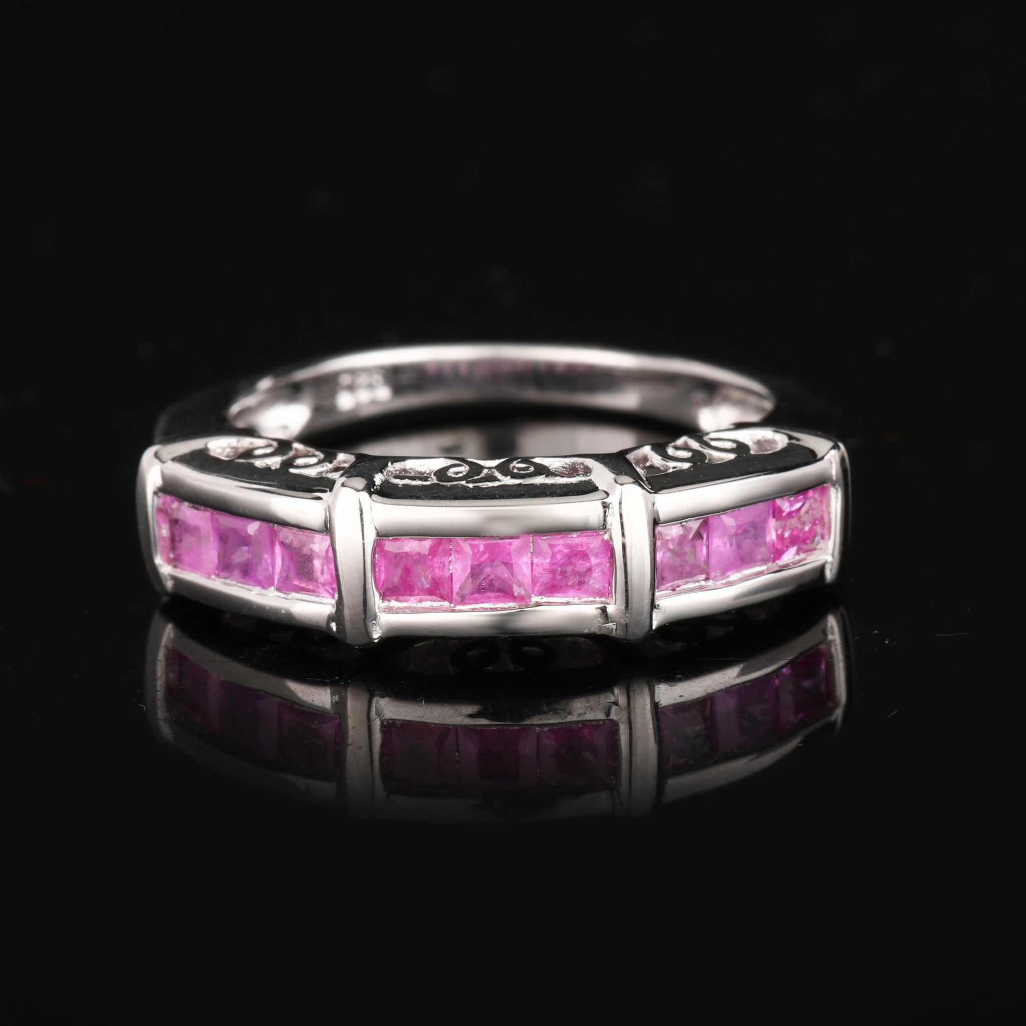 Natural Pink Sapphire Ring 1.08 Carats Sterling Silver