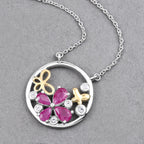 Ruby Butterfly Pendant With White Topaz 1.38 Carats Sterling Silver