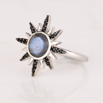 Labradorite Ring With Black Spinel 2.49 Carats Sterling Silver