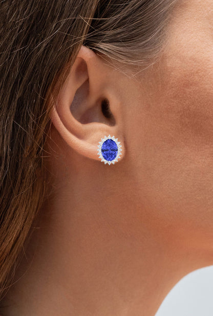 Tanzanite Earrings Diamonds 2.55 Carats 14K White Gold