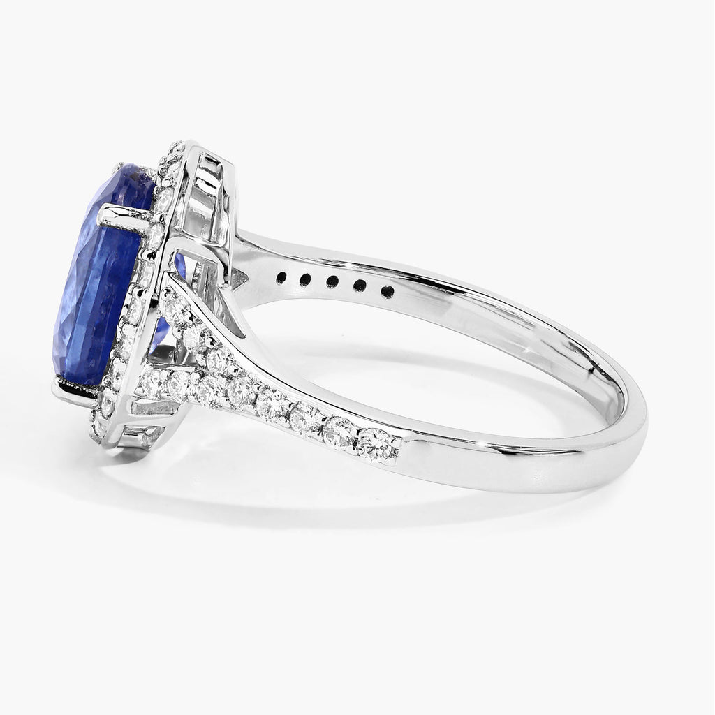 Blue Sapphire Ring With Diamonds 3.48 Carats 18K White Gold