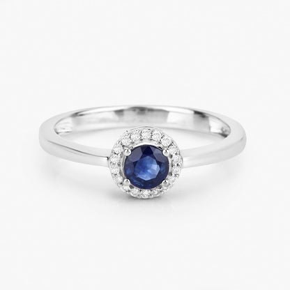 Natural Sapphire Ring With Diamonds 0.48 Carats 14K White Gold