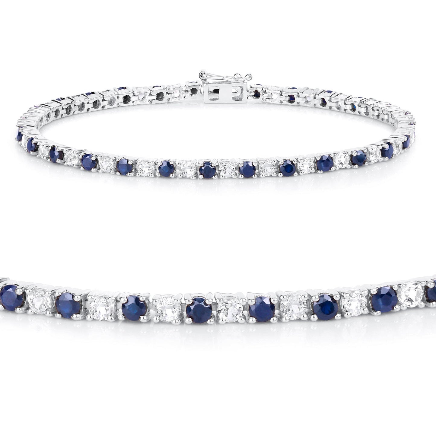 Blue Sapphire Bracelet White Topaz 6.86 Carats Sterling Silver