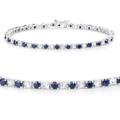 Blue Sapphire Bracelet White Topaz 6.86 Carats Sterling Silver