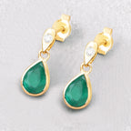 Zambian Emerald Earrings With Diamonds 1.32 Carats 10K Yellow Gold