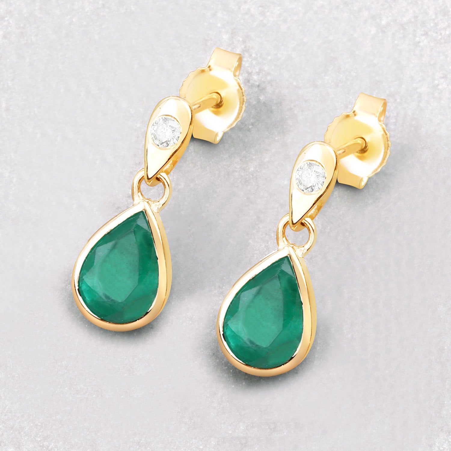 Zambian Emerald Earrings With Diamonds 1.32 Carats 10K Yellow Gold