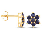 Blue Sapphire Stud Earrings 0.82 Carats 10K Yellow Gold