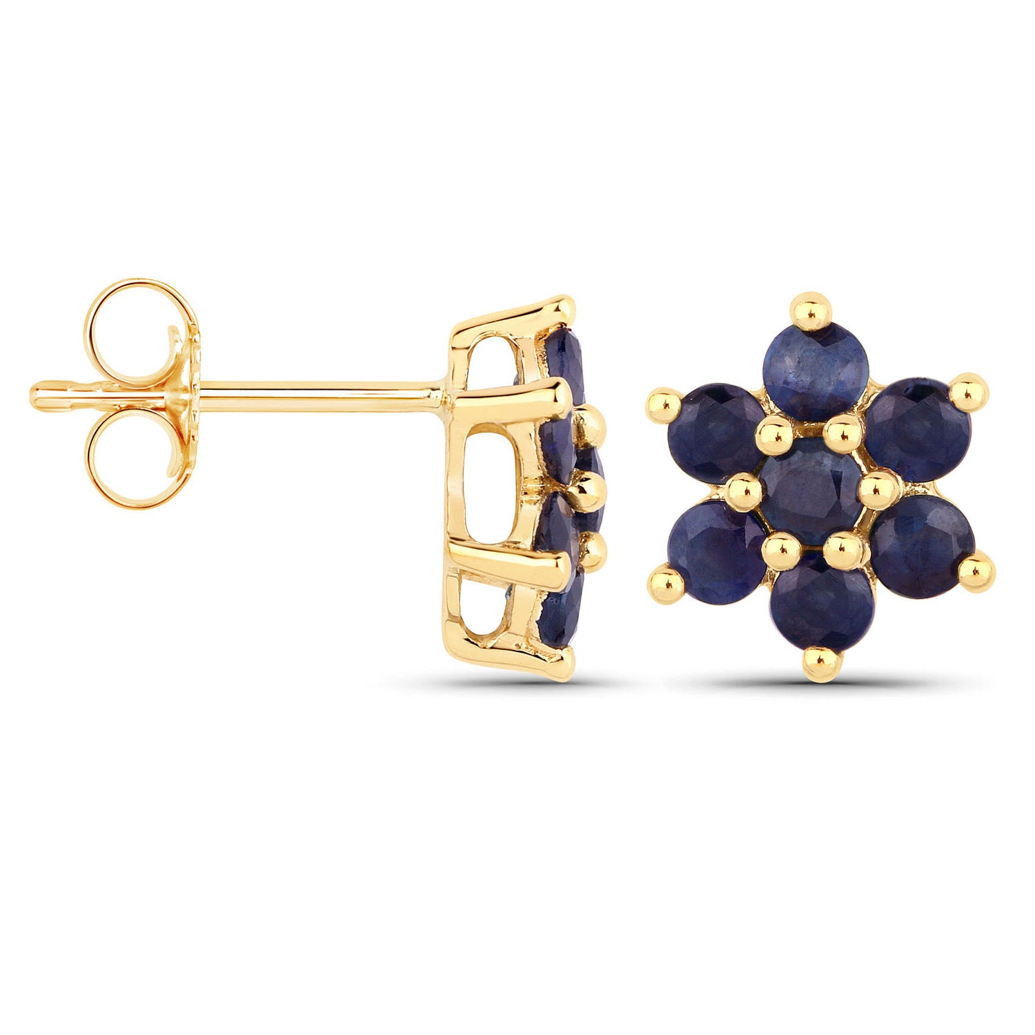 Blue Sapphire Stud Earrings 0.82 Carats 10K Yellow Gold