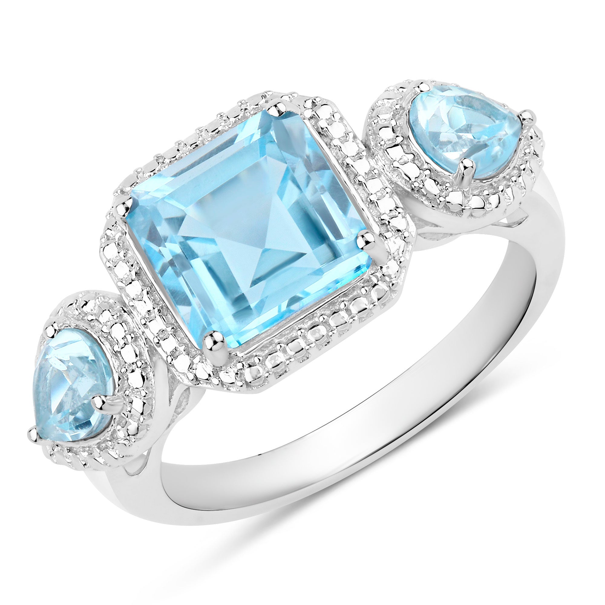 Blue Topaz Ring 3.78 Carats Sterling Silver