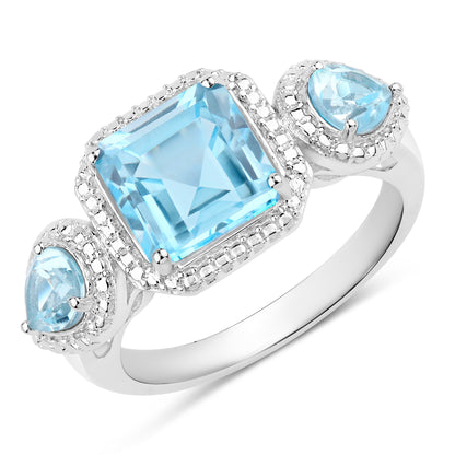 Blue Topaz Ring 3.78 Carats Sterling Silver