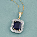 Iolite Pendant With Diamonds 3.98 Carats 14K Yellow Gold