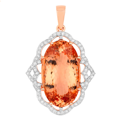 Morganite Pendant Necklace Diamonds 27 Carats 14K Rose Gold