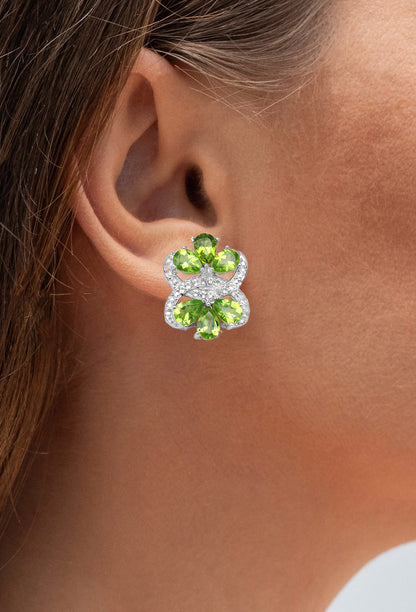 Peridot Earrings White Topaz 8.7 Carats Rhodium Plated Silver