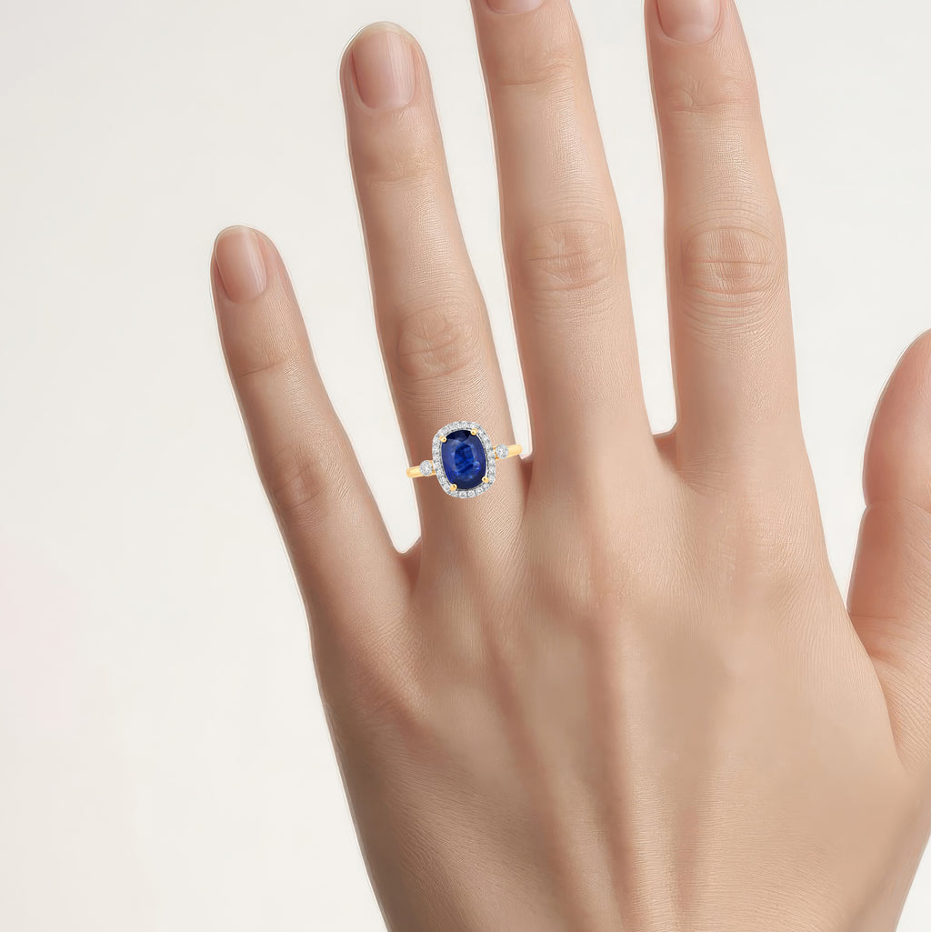 Blue Sapphire Ring With Diamonds 2.66 Carats 18K Yellow Gold