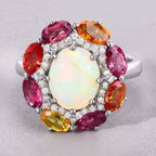Opal Ring With Multicolor Sapphire 4.18 Carats Sterling Silver