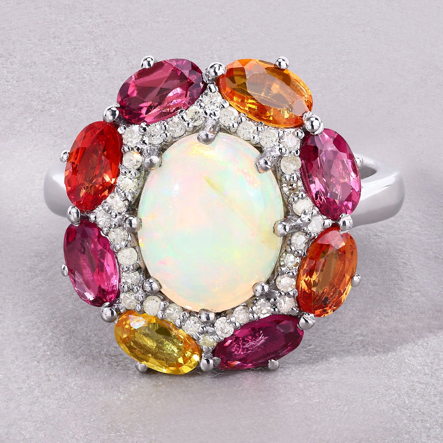 Opal Ring With Multicolor Sapphire 4.18 Carats Sterling Silver