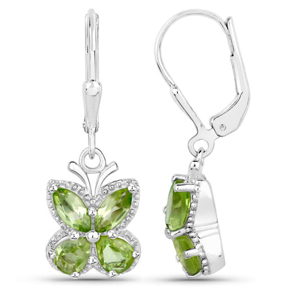 Peridot Butterfly Earrings 2.24 Carats Sterling Silver