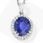 Blue Sapphire Pendant With Diamonds 3.12 Carats 18K White Gold
