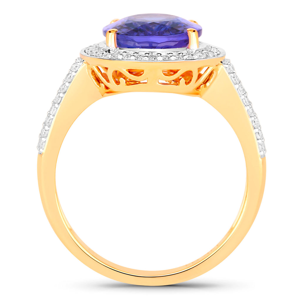 Tanzanite Ring Diamonds 4.01 Carats 14K Yellow Gold