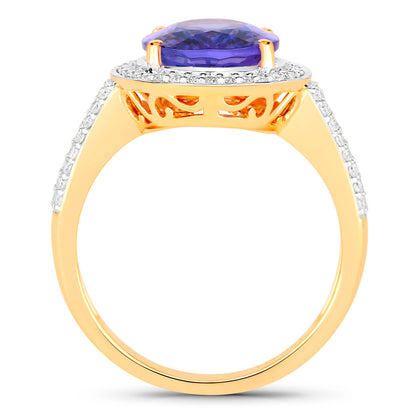 Tanzanite Ring Diamonds 4.01 Carats 14K Yellow Gold