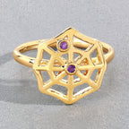 Amethyst Spider Web Ring 0.02 Carats Gold Plated Silver