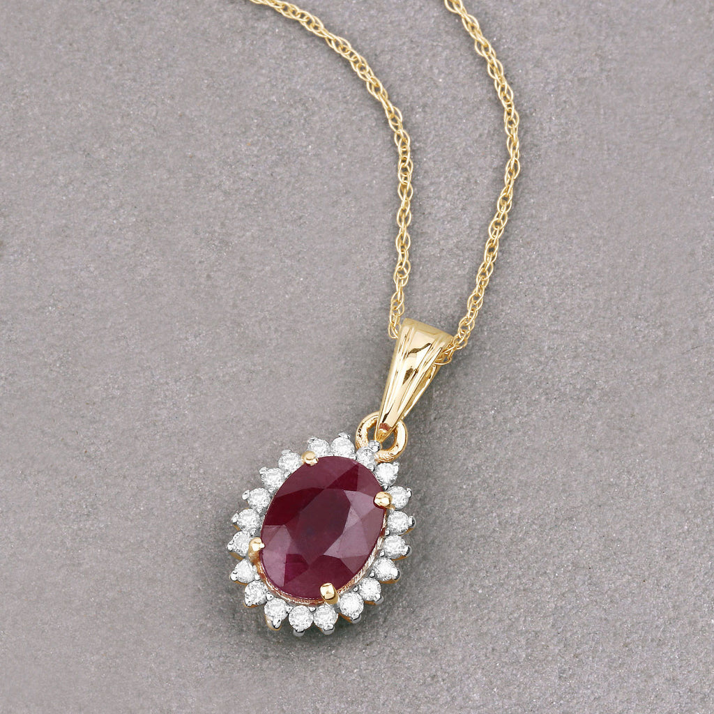 Ruby Pendant With Diamonds 1.56 Carats 10K Yellow Gold