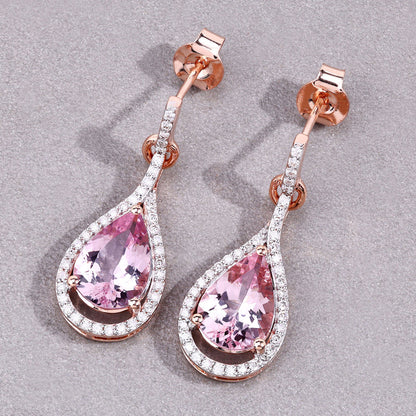 Morganite Earrings With Diamonds 3.32 Carats 14K Rose Gold