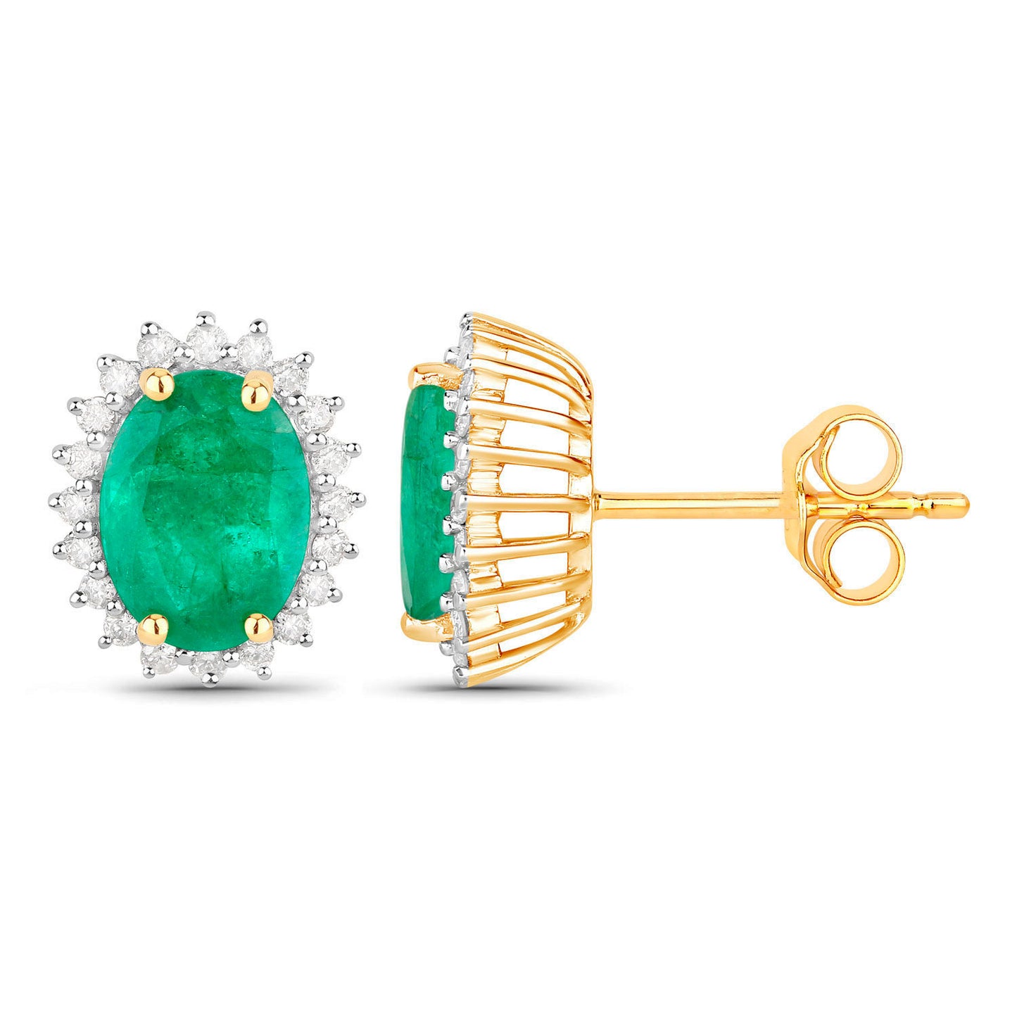 Zambian Emerald Earrings Diamonds 2.65 Carats 14K Yellow Gold