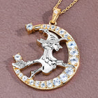 Blue Topaz Witch Pendant With White Topaz 1.24 Carats Gold Plated Silver