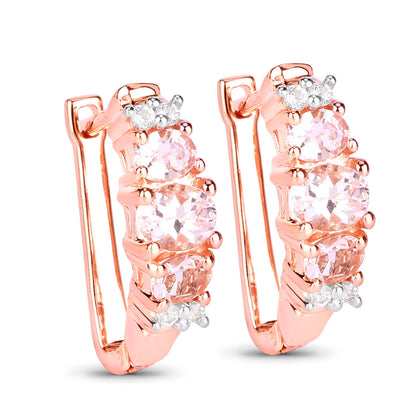 Morganite Earrings With White Topaz 1.26 Carats Gold Plated Silver