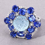 Aquamarine Ring With Kyanite 9.76 Carats Sterling Silver