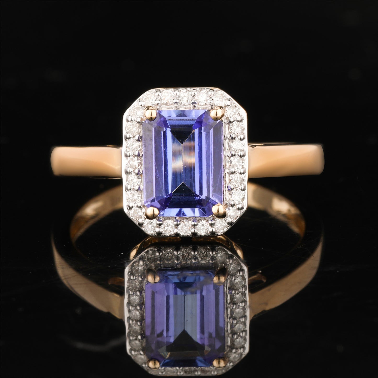 Natural Tanzanite Ring With Diamonds 1.64 Carats 9K Yellow Gold
