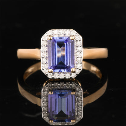 Natural Tanzanite Ring With Diamonds 1.64 Carats 9K Yellow Gold