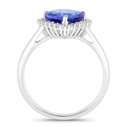 Tanzanite Ring Diamonds 2.59 Carats 14K White Gold