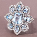Blue Topaz Ring With Aquamarine 8.08 Carats Sterling Silver