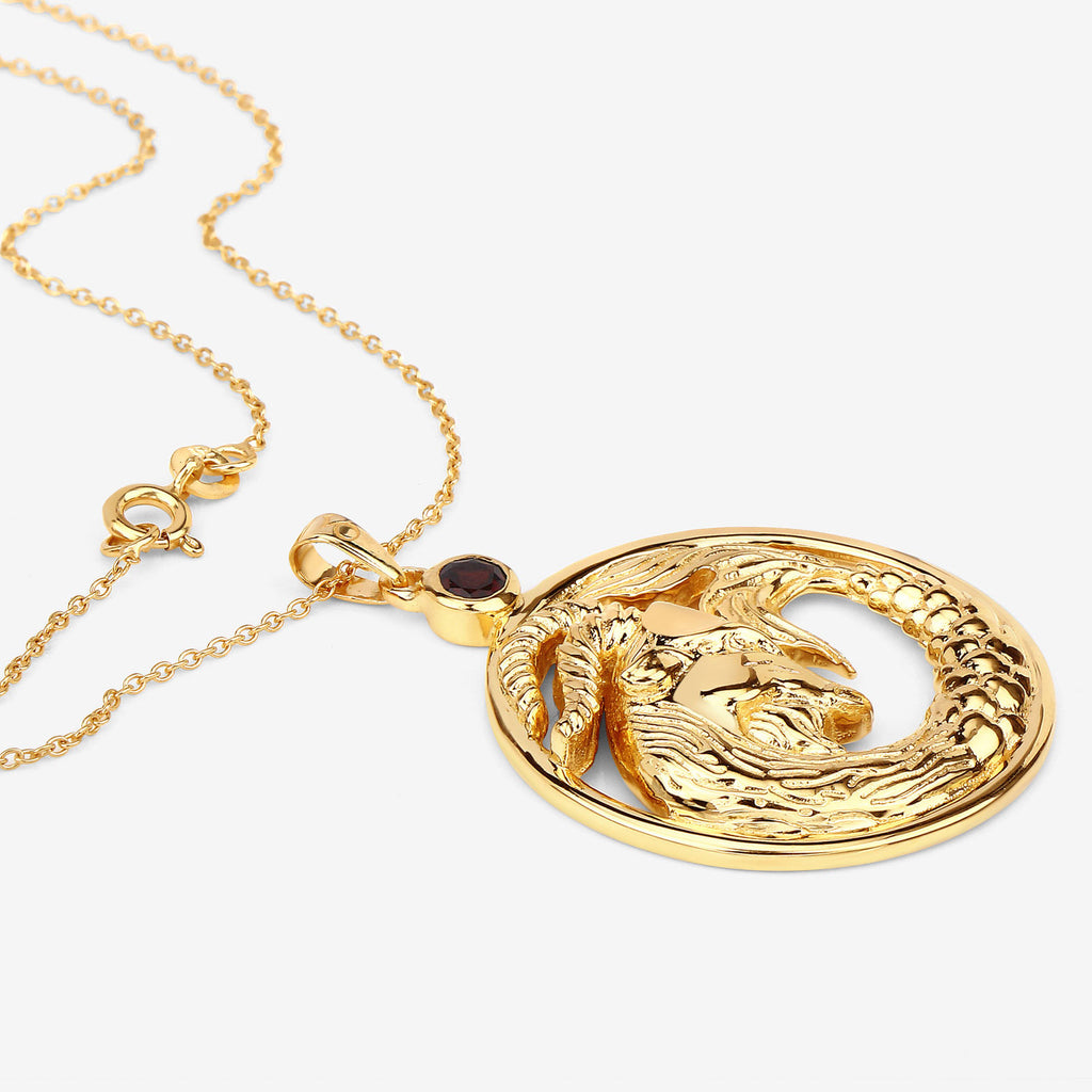 Garnet Capricorn Pendant 0.28 Carats Gold Plated Silver