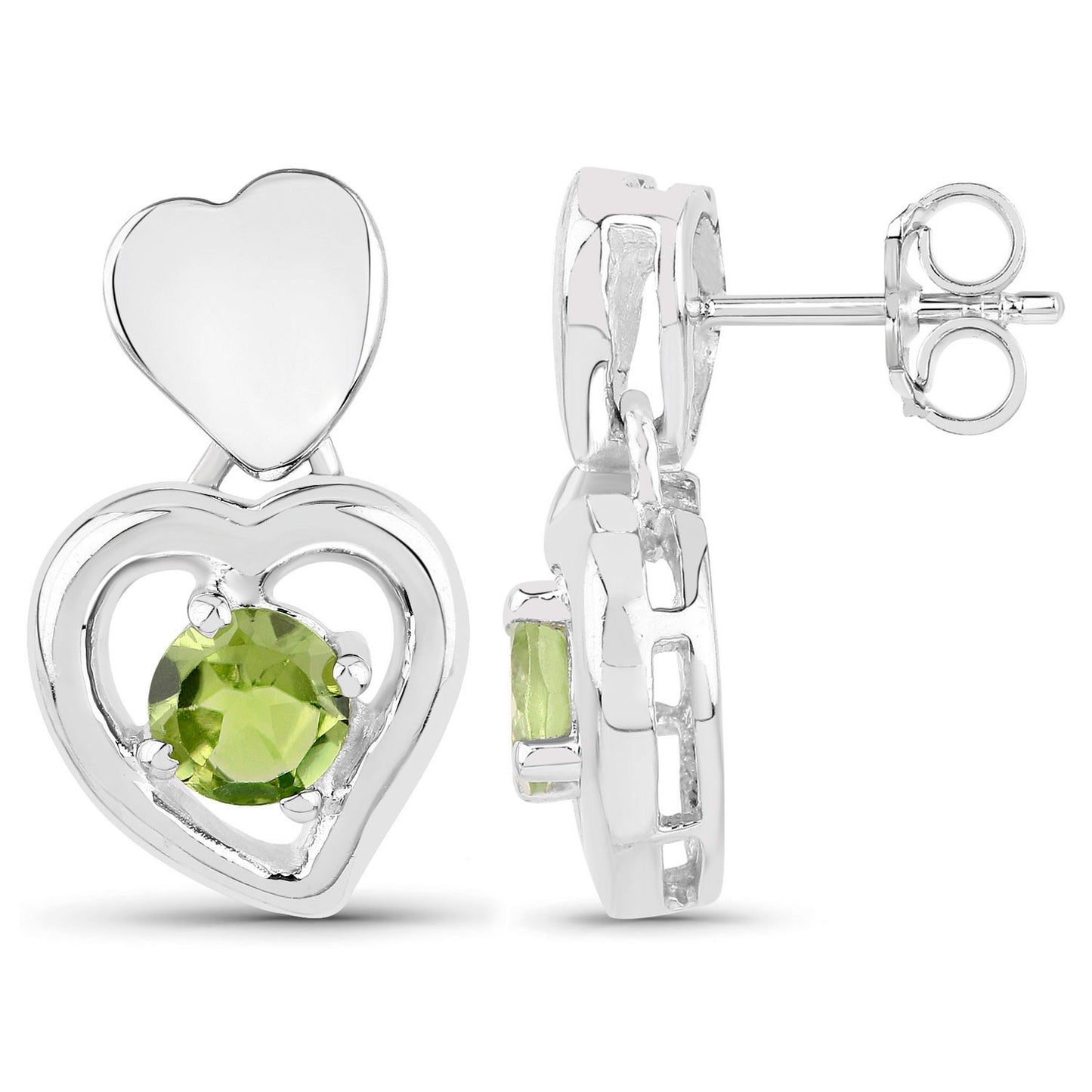 Peridot Heart Earrings 1.58 Carats Sterling Silver