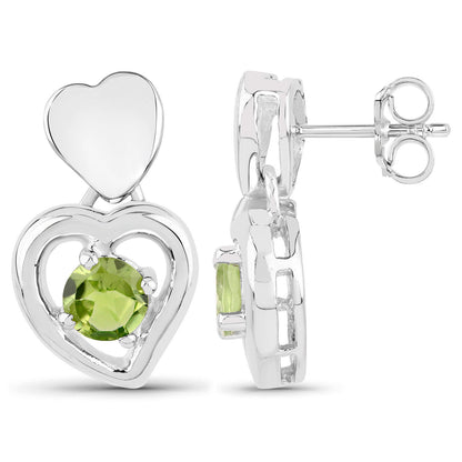 Peridot Heart Earrings 1.58 Carats Sterling Silver